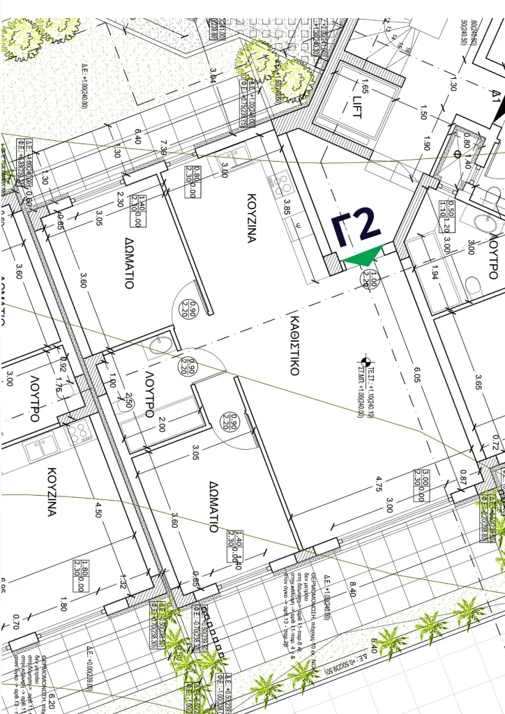 Alexandrou Corner Residences Γ2 - – κάτοψη ισογείου με open-plan καθιστικό-κουζίνα, υπνοδωμάτια, λουτρά και περιμετρικές βεράντες