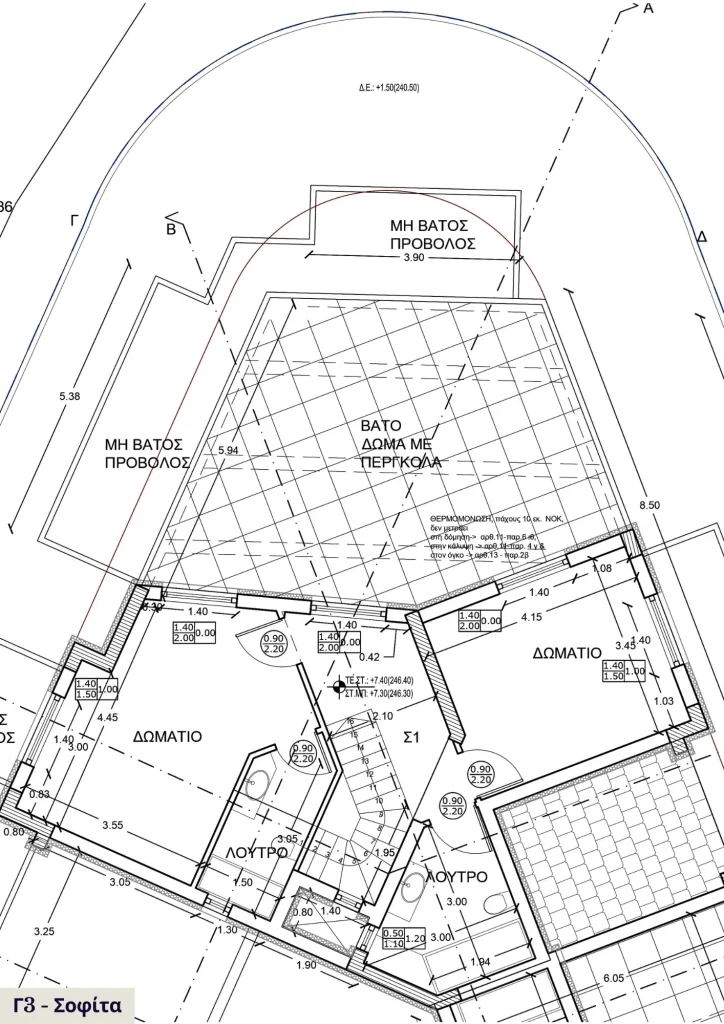 Alexandrou Corner Residences Γ3 – κάτοψη σοφίτας με 2 υπνοδωμάτια, 2 λουτρά και βατό δώμα με πέργκολα