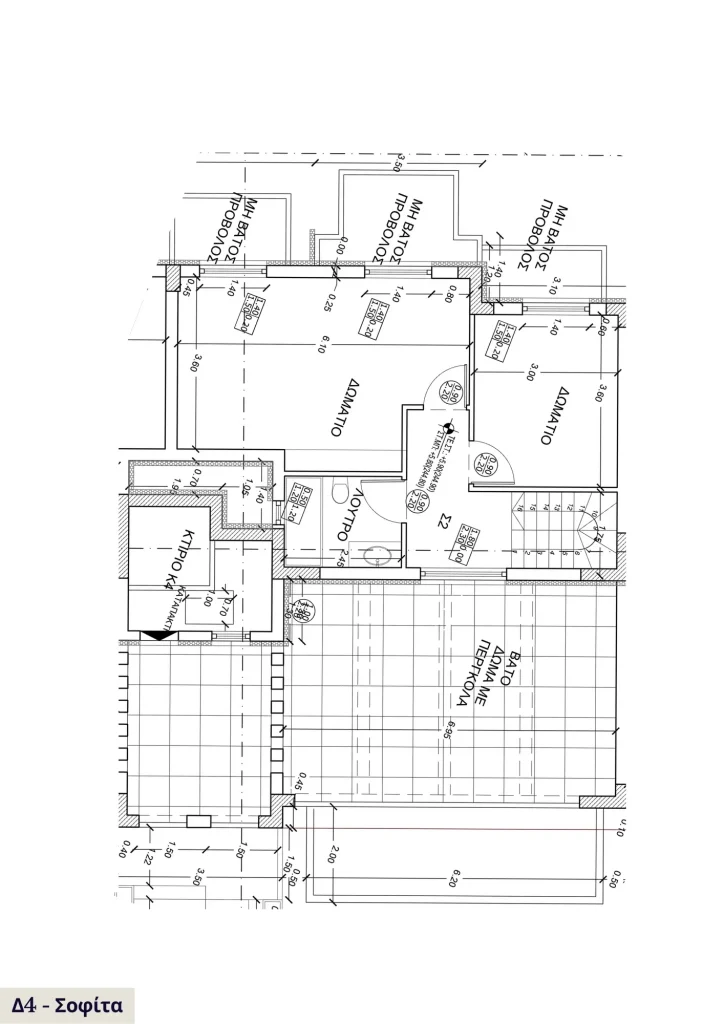 Alexandrou Corner Residences Δ4 – κάτοψη σοφίτας με 2 υπνοδωμάτια, λουτρό και βατό δώμα με πέργκολα