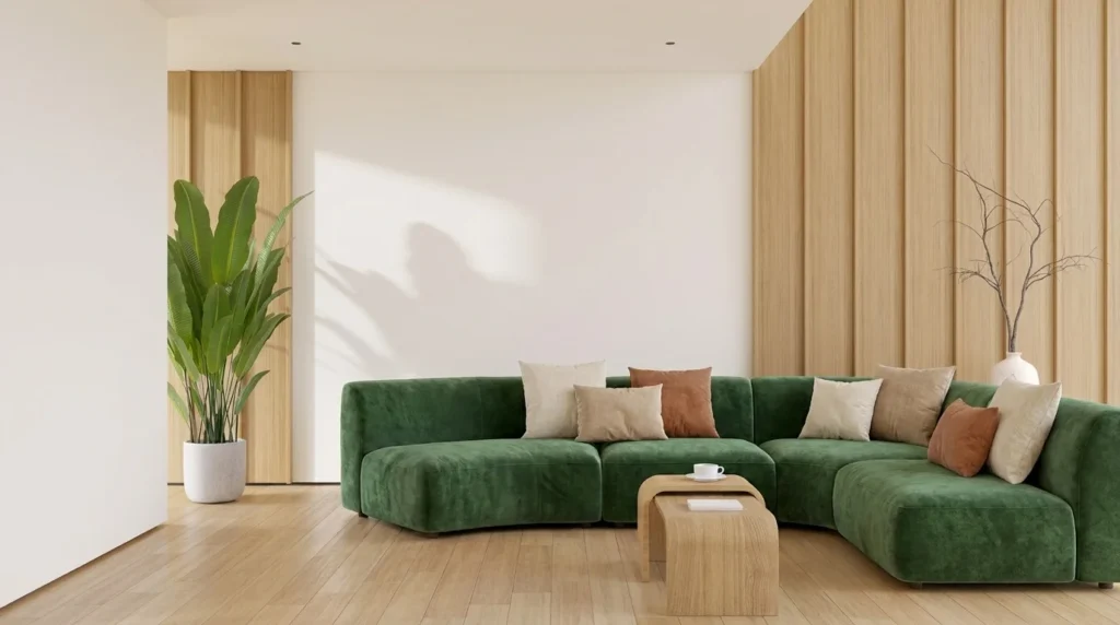 Interior open plan space in a minimal home, without unnecessary decorative elements.