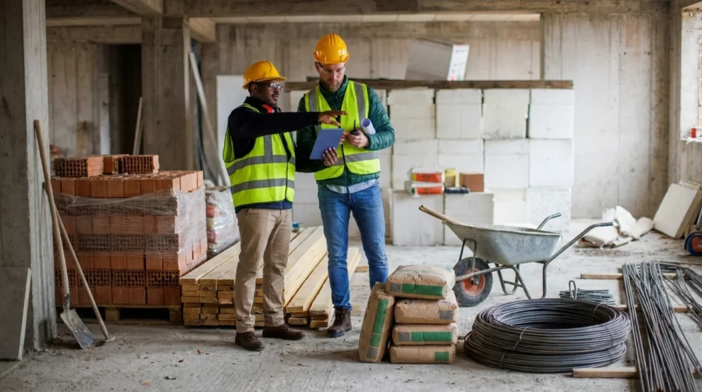 Μηχανικοί και project managers ελέγχουν τα σχέδια στο εργοτάξιο για την αποφυγή καθυστερήσεων στα κατασκευαστικά έργα.